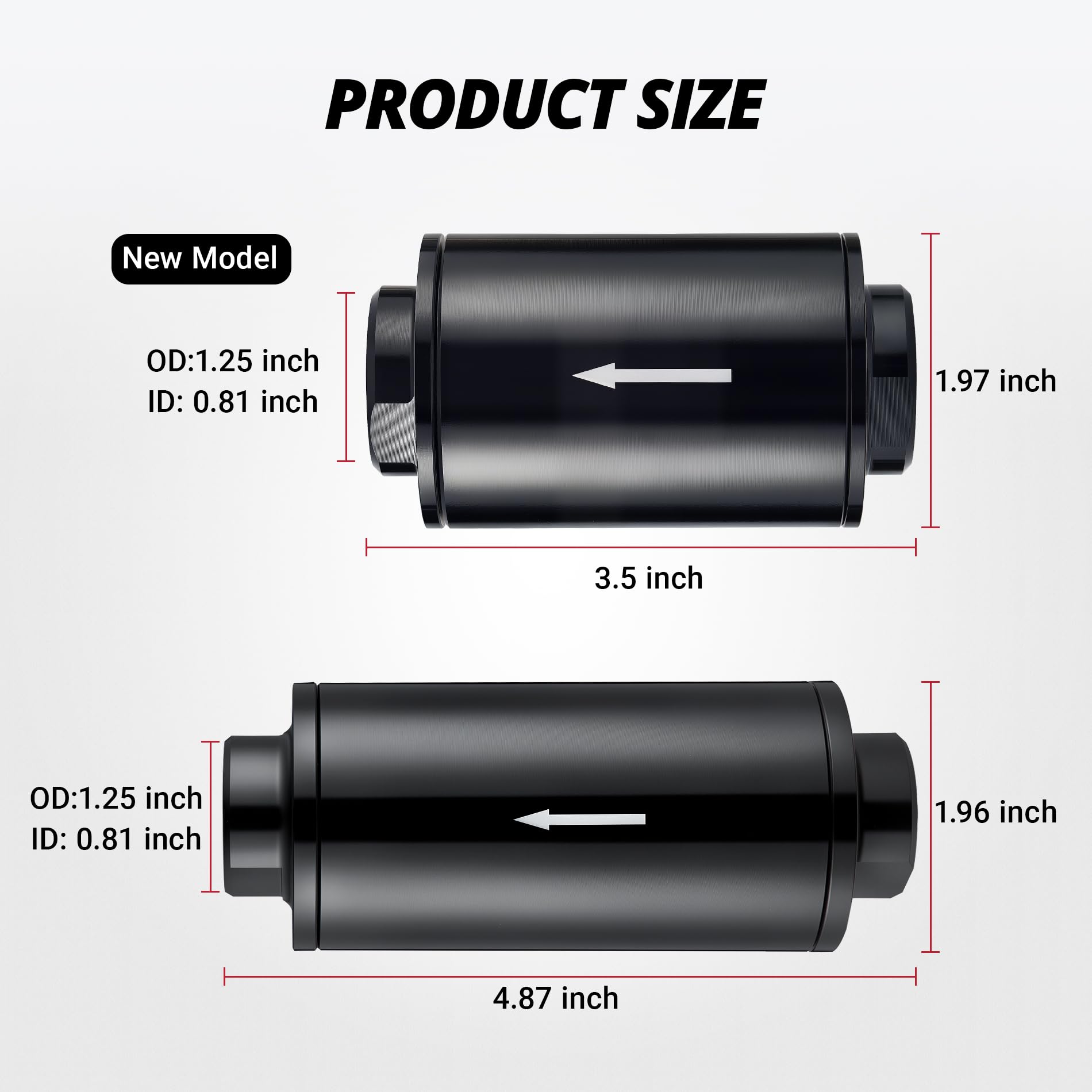 EVIL ENERGY 3.5Inch Inline Fuel Filter 100 Micron with 6AN 8AN 10AN Adapter 50MM Universal for Car, Motorcycle and Boats - EVILENERGY