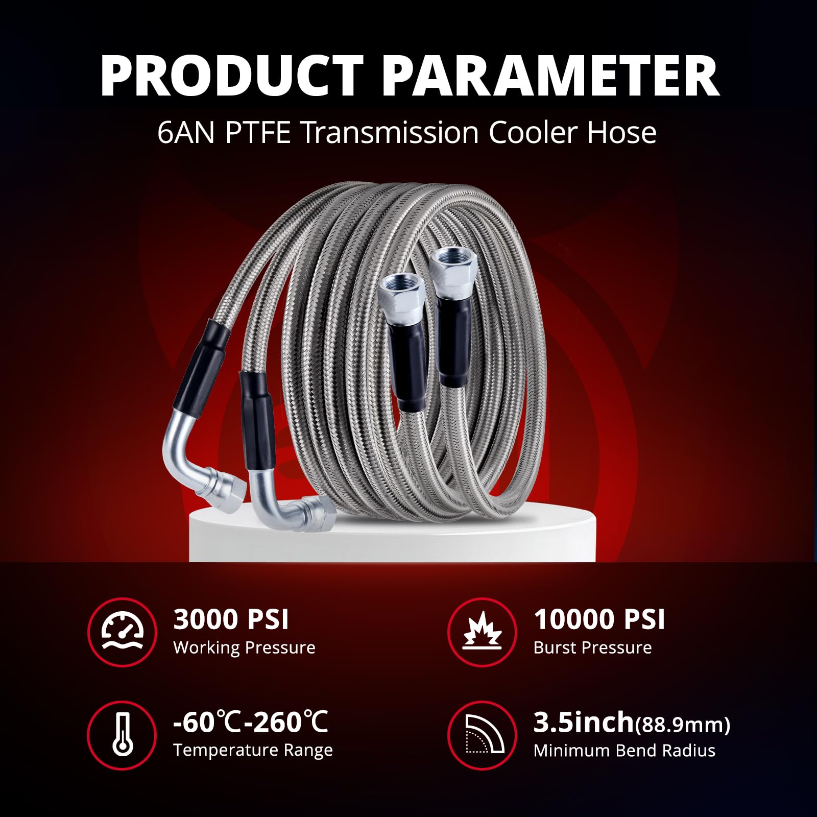 EVIL ENERGY 6AN PTFE Fuel Line Kit 52" Transmission Fluid Oil Cooler Hose Line kit for 4L60 4L60E 4L65E,AN6 Stainless Steel Braided PTFE Fuel Hose Kit for 4L80E TH350 TH400 700R4 Ford C4 C6 4.3FT - EVILENERGY