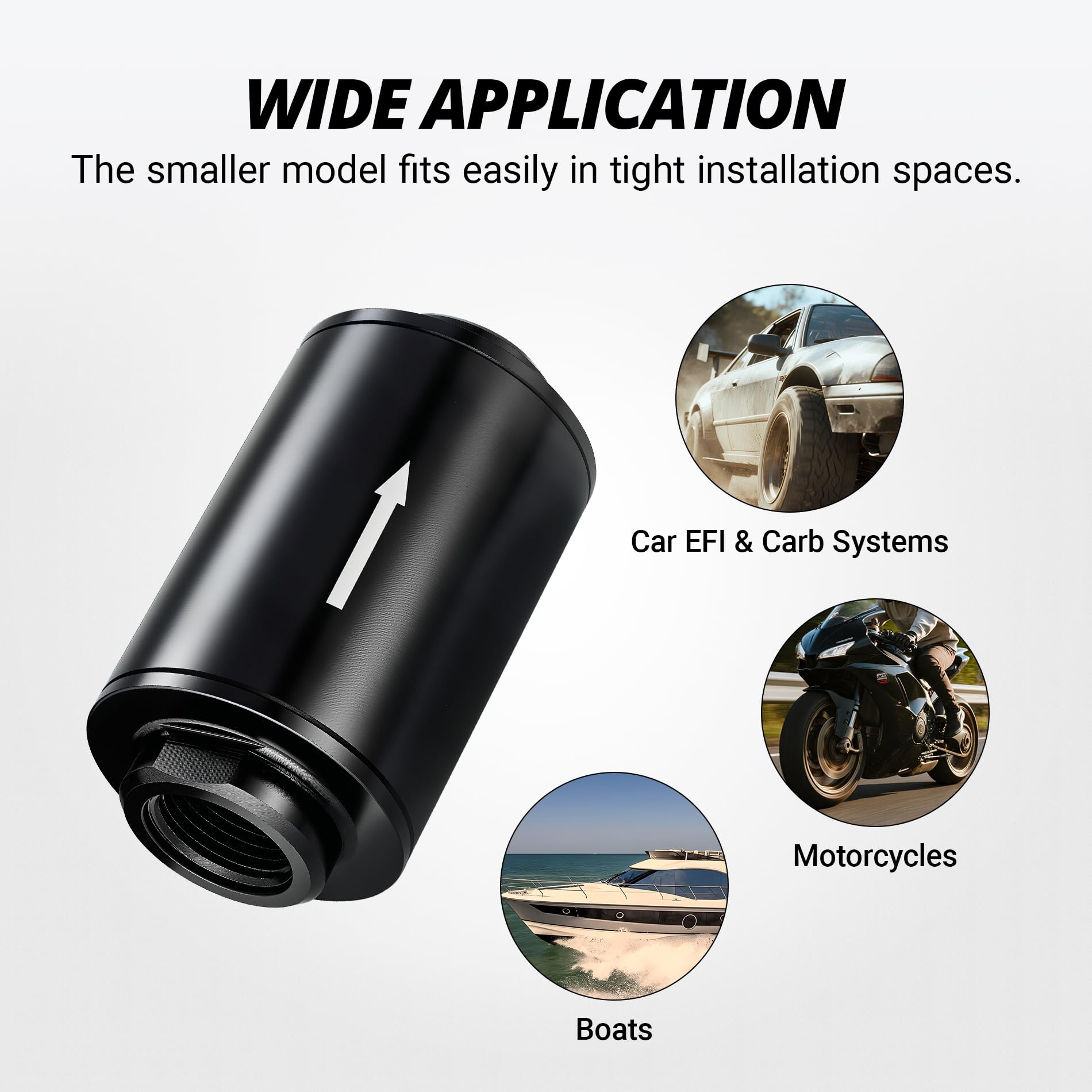 EVIL ENERGY 3.5Inch Inline Fuel Filter 100 Micron with 6AN 8AN 10AN Adapter 50MM Universal for Car, Motorcycle and Boats - EVILENERGY