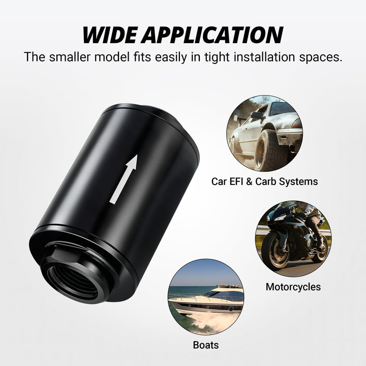 EVIL ENERGY 3.5Inch Inline Fuel Filter 100 Micron with 6AN 8AN 10AN Adapter 50MM Universal for Car, Motorcycle and Boats - EVILENERGY