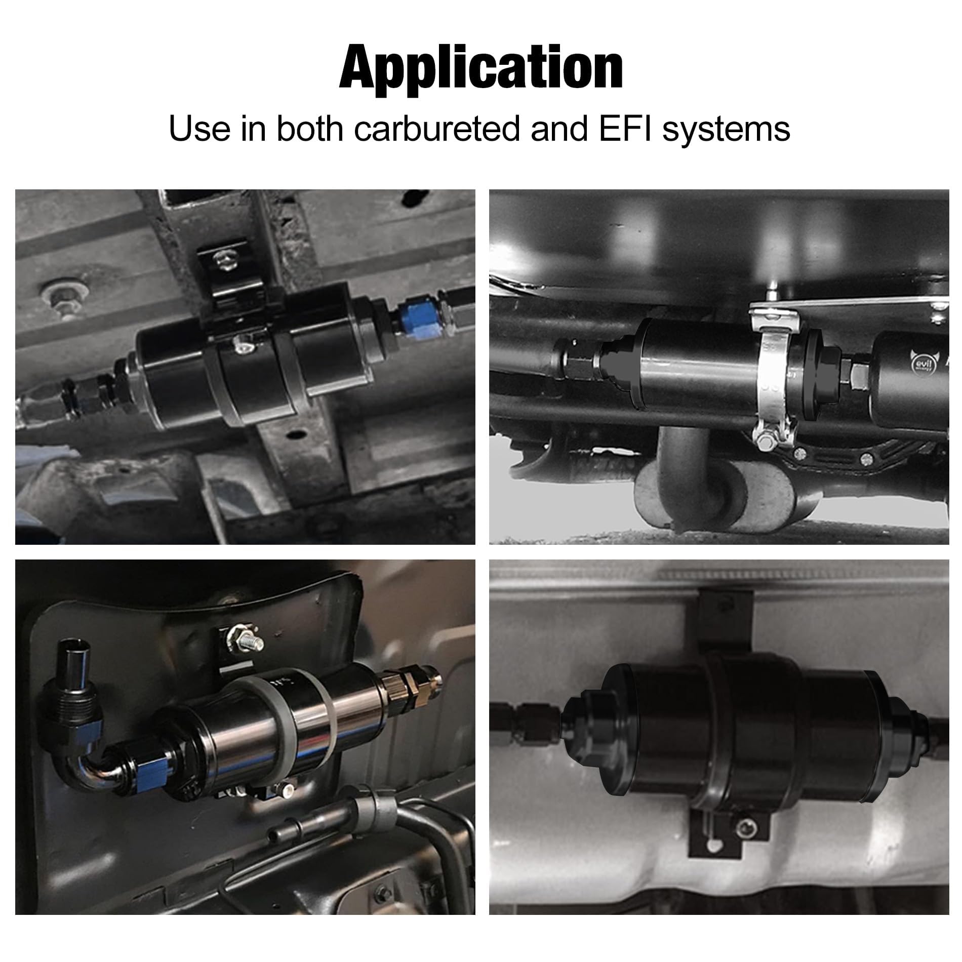 Evil Energy Universal Inline Fuel Filter - 10/30/40/100 Micron Stainless Steel Element w/1/2", 3/8", 5/16" Barb Adapters (Gas/Diesel Compatible) - Aluminum Black - EVILENERGY