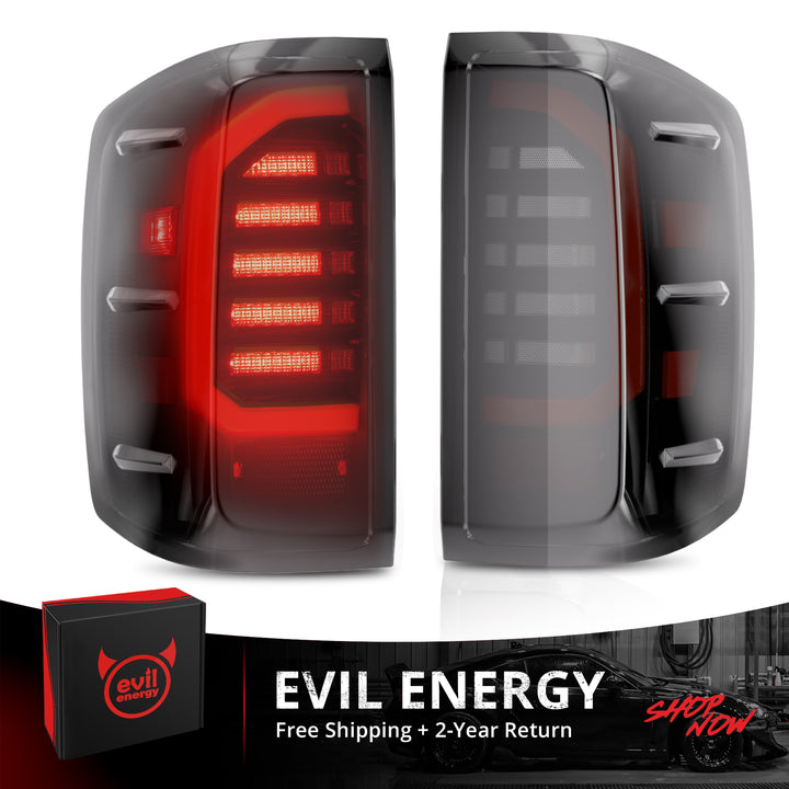 EVIL ENERGY LED Tail Lights Assembly for 2014-2019 Chevy Silverado 1500 2500 3500HD, Bright Smoked Tail Lights, IP67 Waterproof LED Tail Lights Rear Tail Lights Pair - EVILENERGY