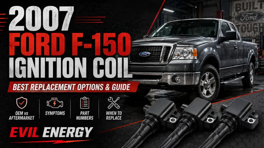 EVIL ENERGY high-performance ignition coils for the 2007 Ford F-150, featured with a complete replacement guide covering OEM vs. aftermarket options, misfire symptoms, part numbers, and maintenance schedules.