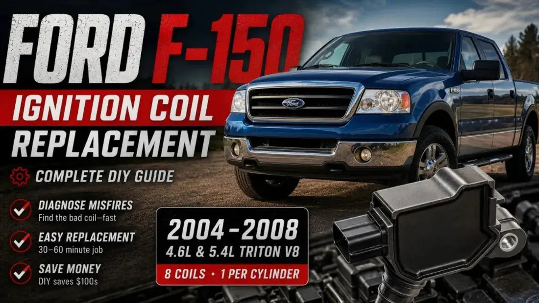 Ford F-150 ignition coil replacement guide for 2004-2008 models with 4.6L and 5.4L Triton V8 engines. Highlights diagnosing misfires and fixing P030x codes.