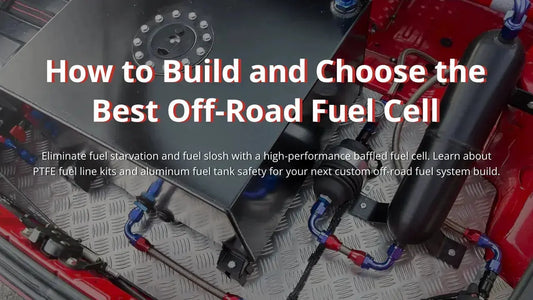 A baffled fuel cell with an aluminum container mounted in a vehicle, highlighting aluminum fuel tank safety and a custom off-road fuel system build to prevent fuel starvation.