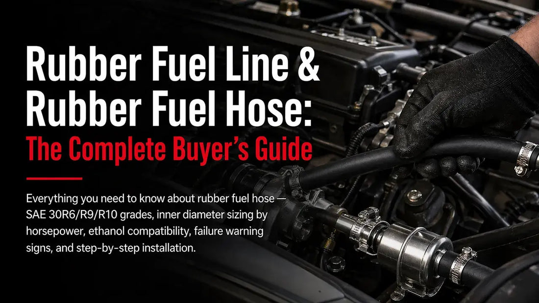 Comprehensive buyer's guide for rubber fuel lines and hoses featuring SAE 30R6, R9, and R10 grades, sizing by horsepower, and installation steps.