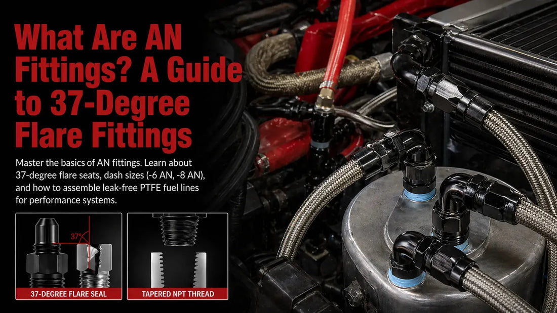 What are AN fittings guide showing 37-degree flare seal vs tapered NPT thread with performance fuel lines