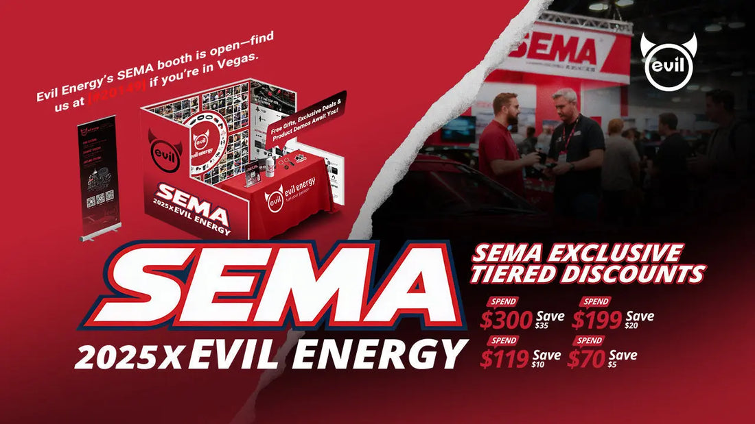 Don't miss EVIL ENERGY at SEMA! We're live-streaming from Booth #20149. Watch live & shop the online sale for huge discounts on auto parts.