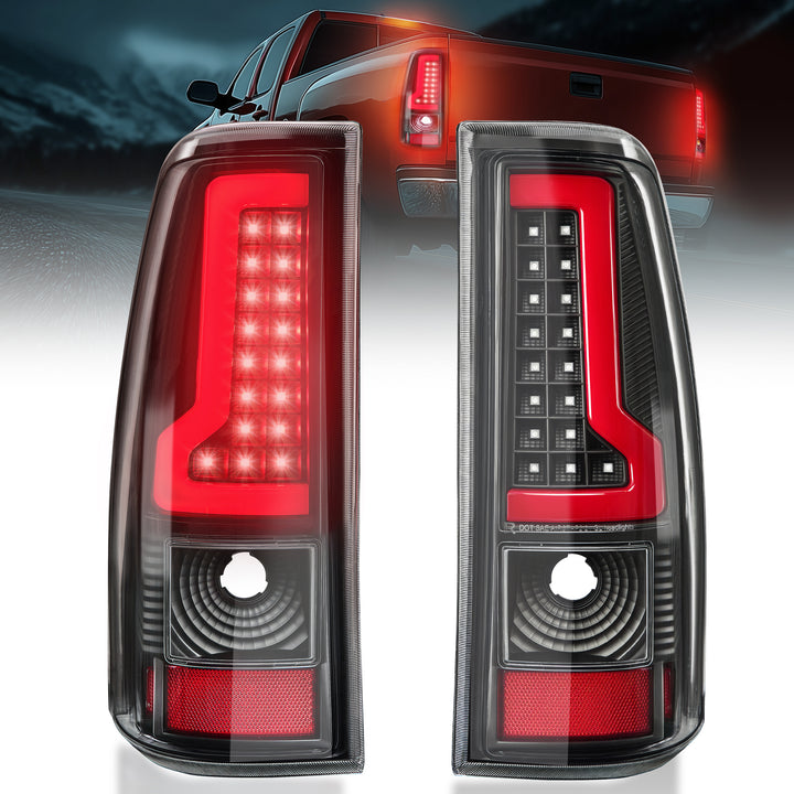 EVIL ENERGY Fit For Chevy Silverado 2003 2004 2005 2006 LED Tail Lights Assembly,  Smoked Tail Lights Truck Rear Lamp Black & Red 1 Pair - EVILENERGY