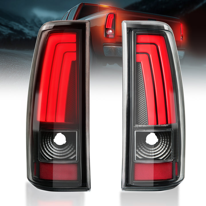 EVIL ENERGY Fit For Chevy Silverado 1999 2000 2001 2002, 1999-2007 GMC Sierra Classic LED Tail Lights Assembly,  Smoked Tail Lights Truck Rear Lamp Black&Red 1 Pair - EVILENERGY