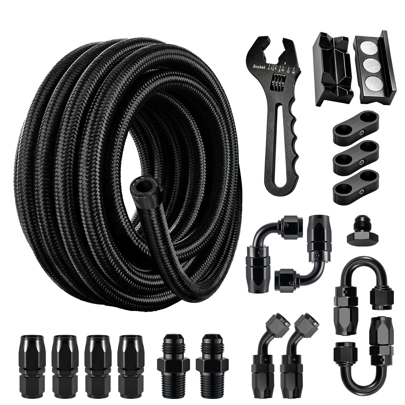EVIL ENERGY 6/8/10AN Fuel Line Kit with Vise Jaw Pads & Wrench, 6/8/10AN Hose Braided Fuel Line Hose With Fitting Kit CPE 20FT