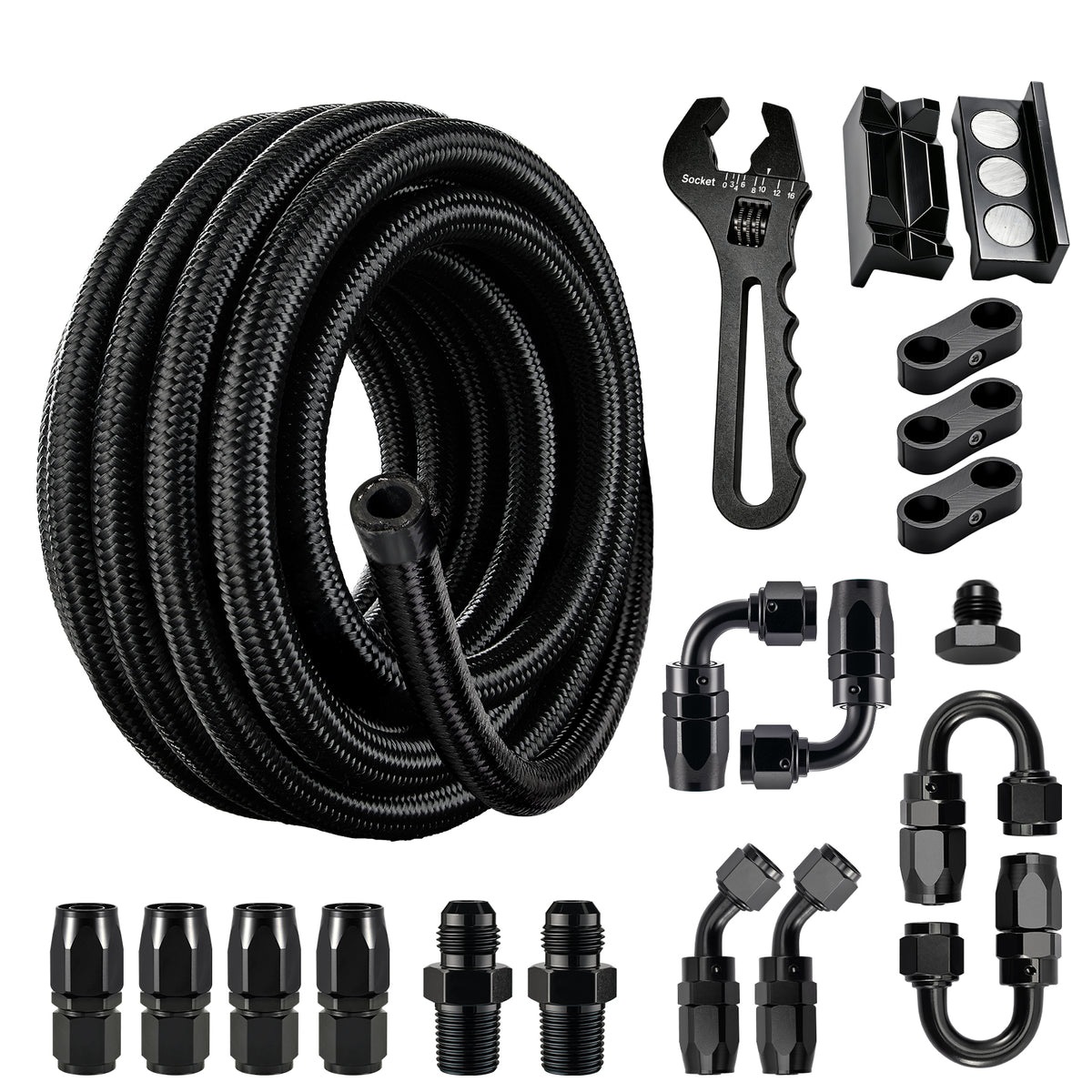 EVIL ENERGY 6/8/10AN Fuel Line Kit with Vise Jaw Pads & Wrench, 6/8/10AN Hose Braided Fuel Line Hose With Fitting Kit CPE 20FT