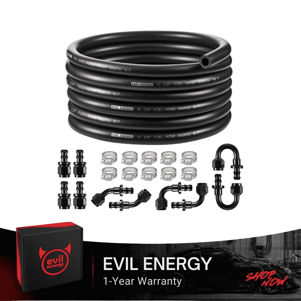 EVIL ENERGY 4/6/10 AN Fuel Line Kit 20FT CPE Rubber Hose with Push On Fittings & Clamps - EVILENERGY