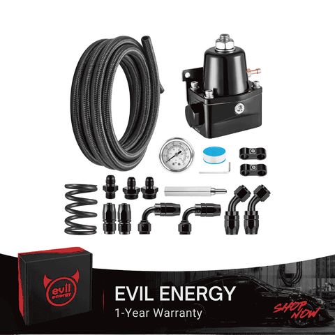 EVIL ENERGY EFI Fuel Pressure Regulator Kit Adjustable (20-120PSI) with 6AN CPE/PTFE Fuel Line Kit(black)