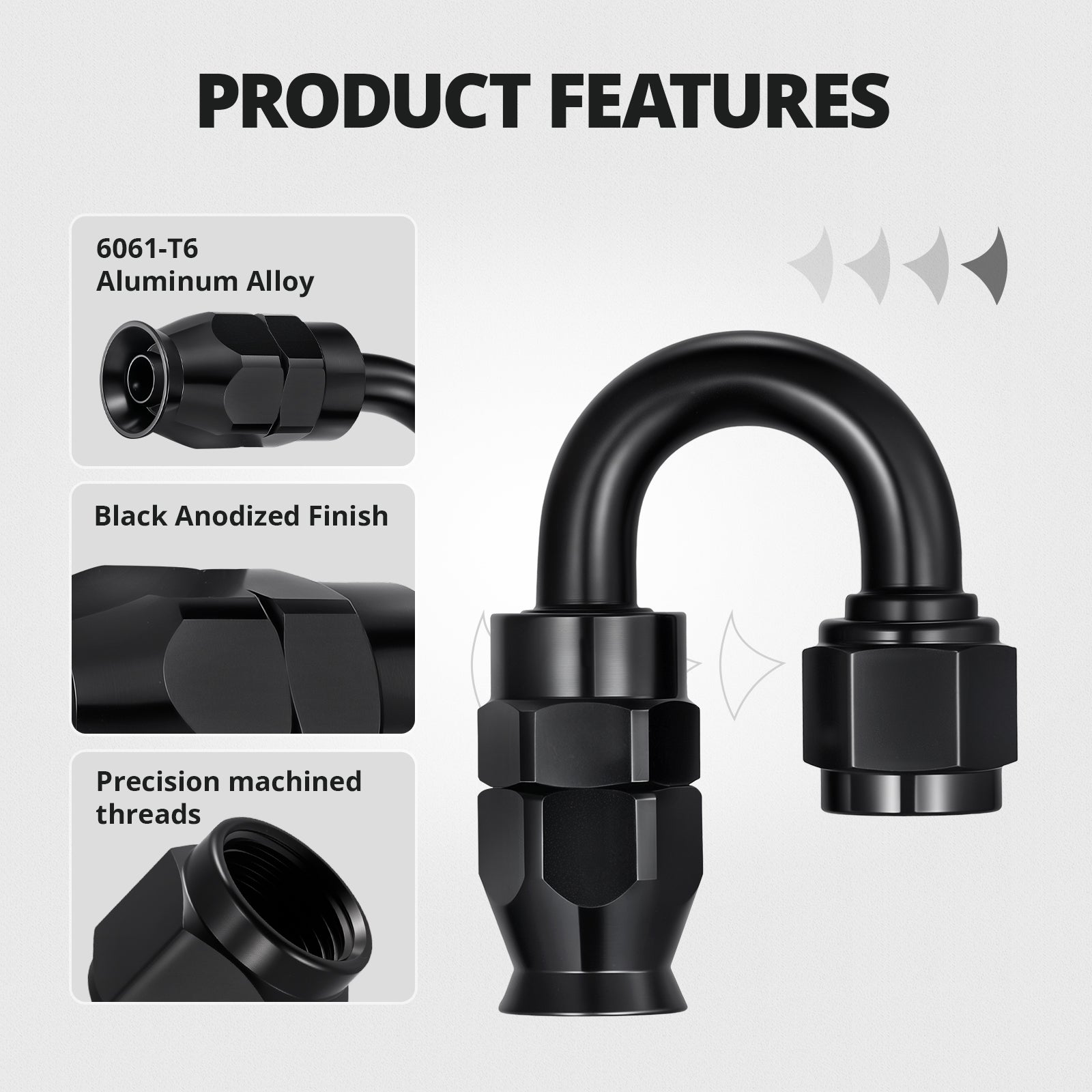EVIL ENERGY 6AN/8AN/10AN PTFE Hose End Fittings Kit 0/45/90/180 Degree Fittings For PTFE Hose Only, Black