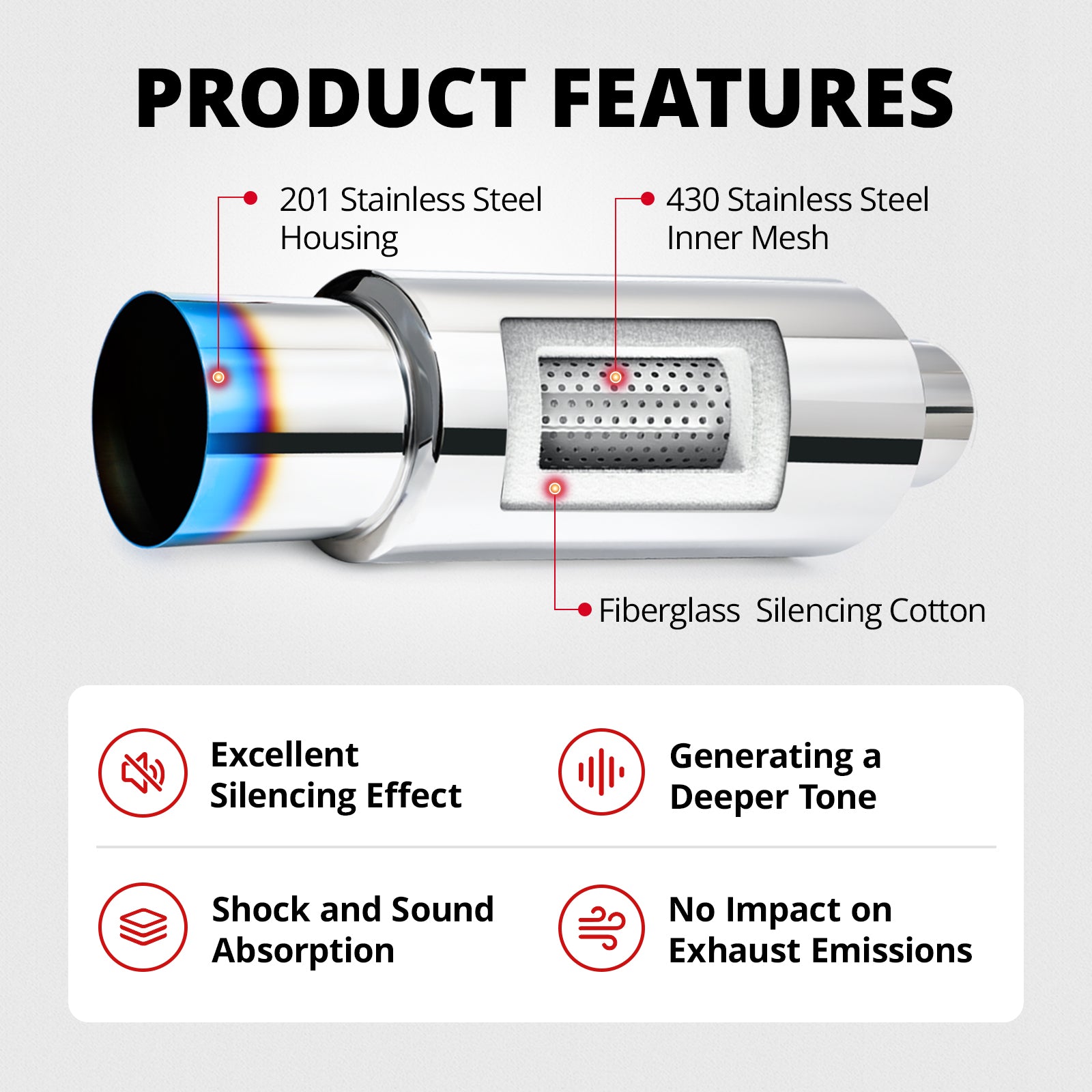 EVIL ENERGY Straight-Cut Exhaust Muffler Tip – Blue 14.6-inch/18.5-inch Length, OEM Style Upgrade