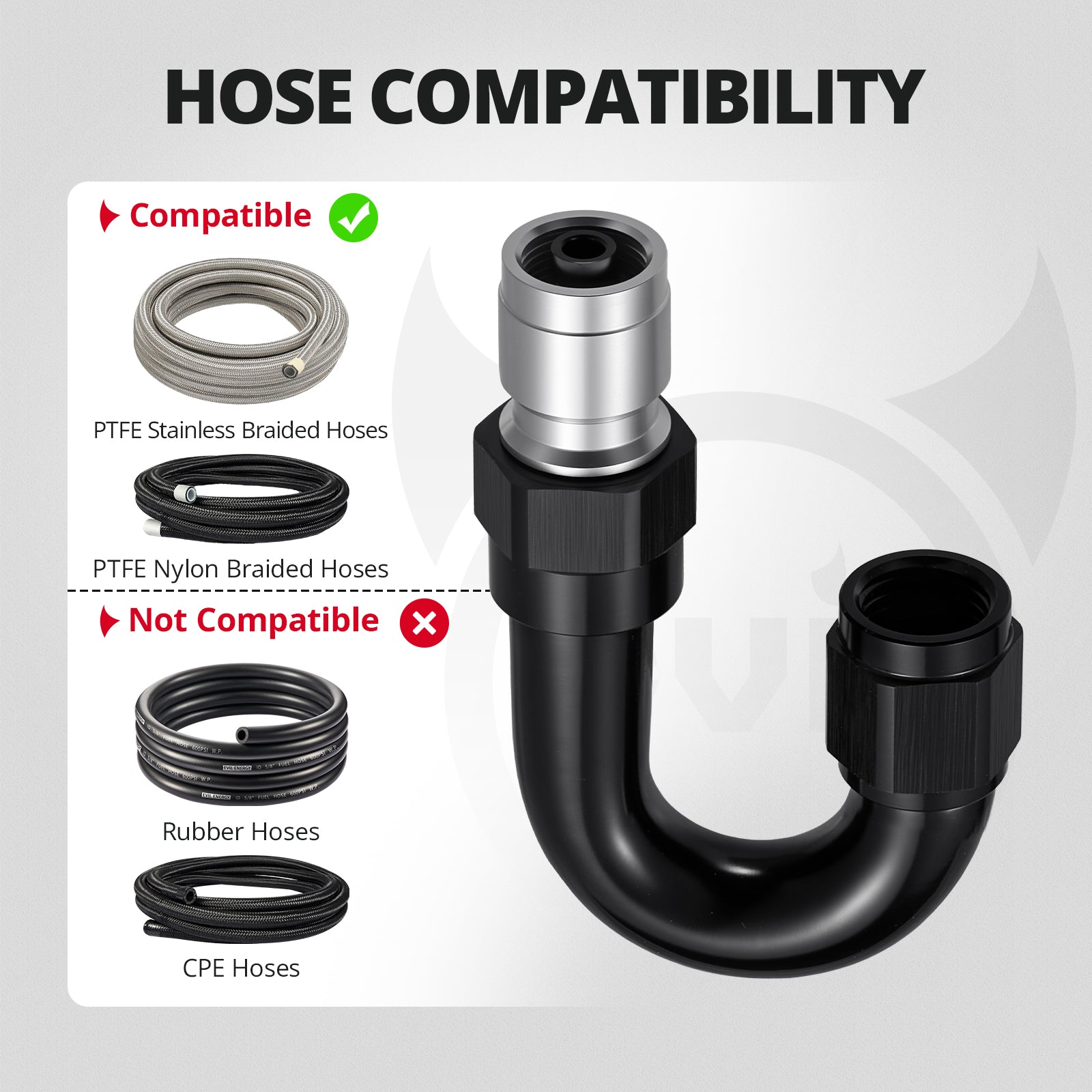 EVIL ENERGY 4/6/8/10/12/16AN Straight/45/90 Degree Crimp PTFE Hose End Fitting for PTFE Hose