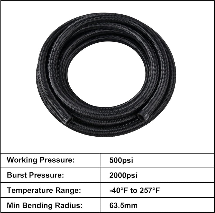 EVIL ENERGY 6AN CPE Fuel Line Nylon Braided Fuel Hose 5/10/12/16/20FT[Black,6AN]