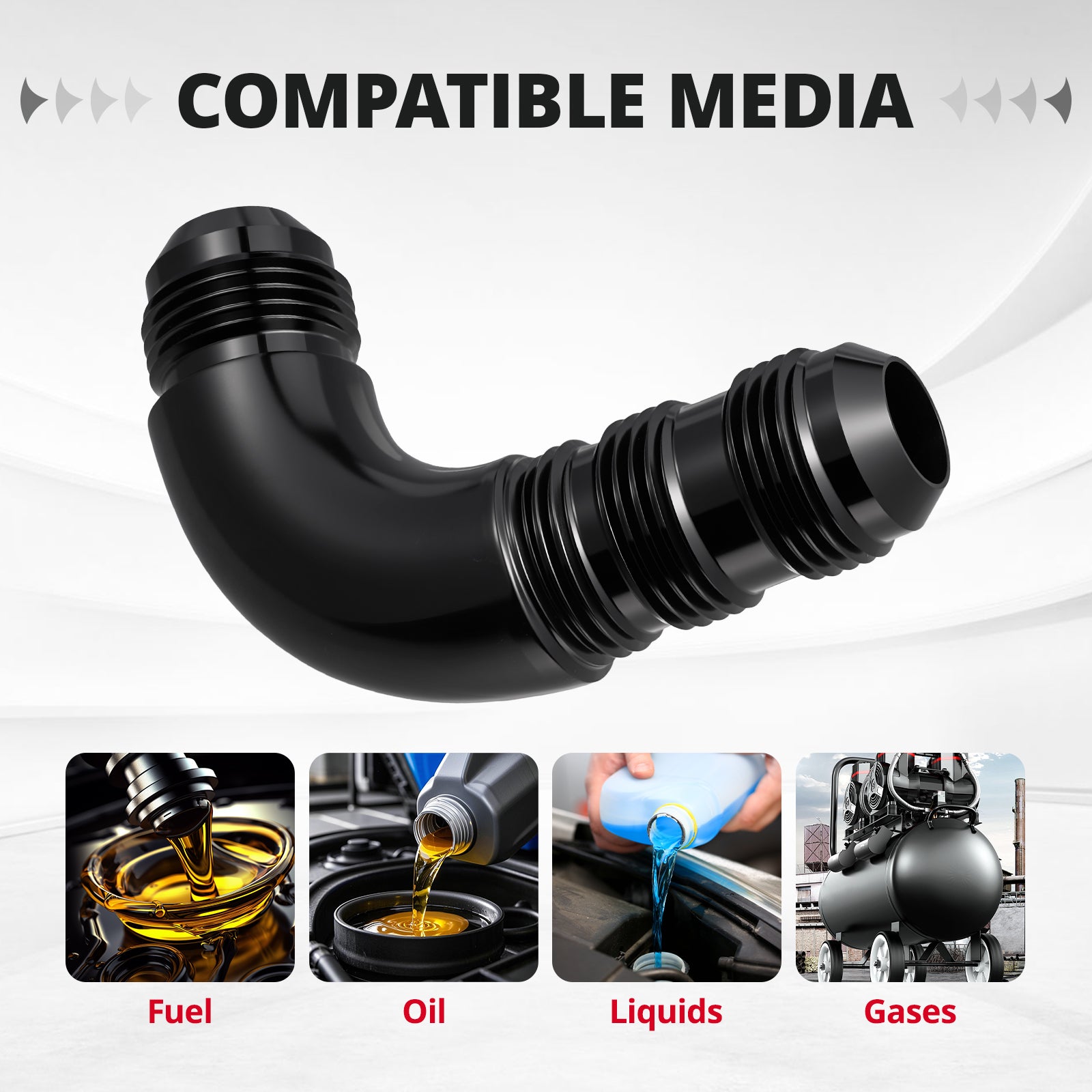 EVIL ENERGY Male 90 Degree 3/4/6/8/10/12AN Bulkhead Full Flow Fitting Adapter Aluminum with 3/4/6/8/10/12AN Nut Black