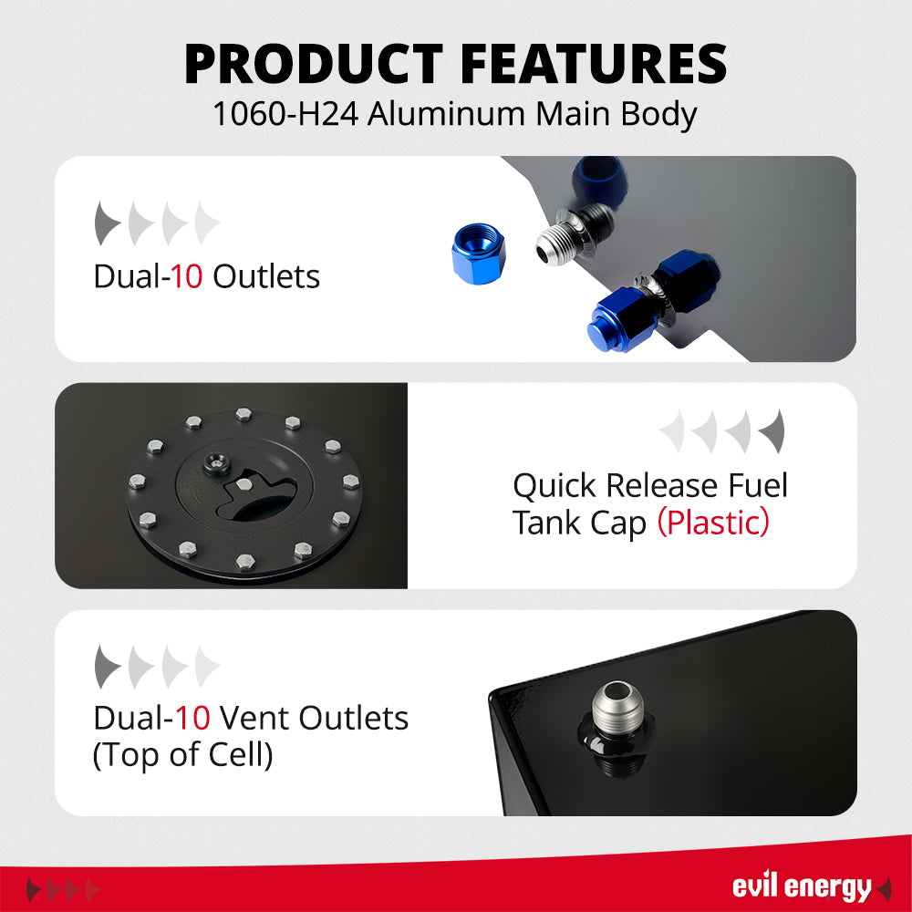 EVIL ENERGY Fuel Cell Tank with 300LPH High-Performance External Inline Fuel Pump - Universal Fit for Enhanced Fuel Delivery