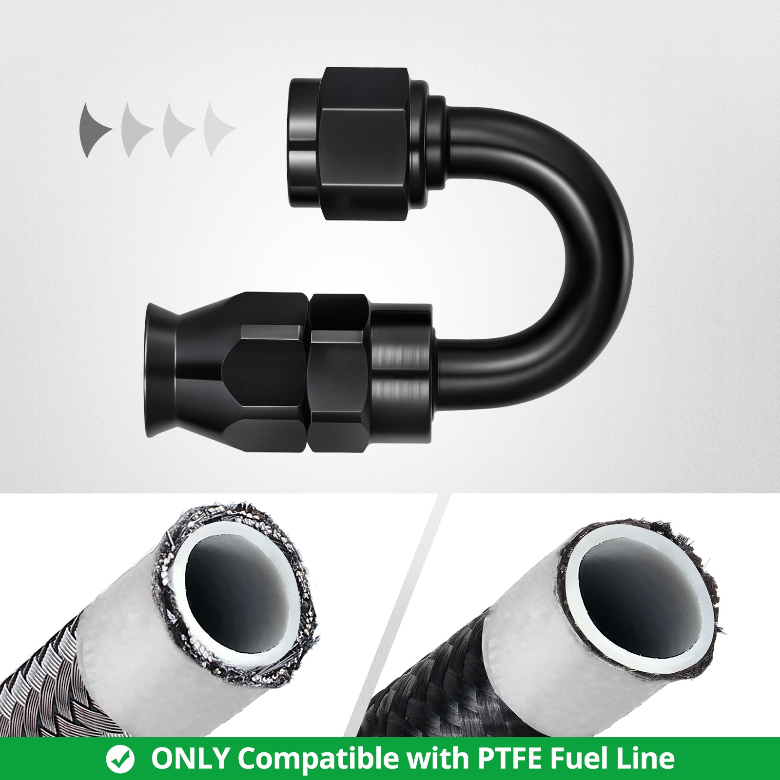 EVIL ENERGY 6AN/8AN/10AN PTFE Hose End Fittings Kit 0/45/90/180 Degree Fittings For PTFE Hose Only, Black