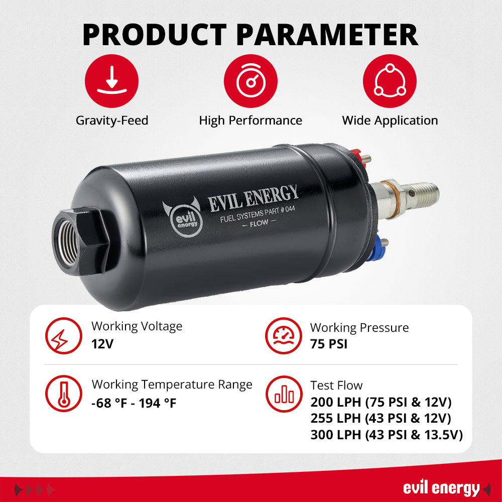 EVIL ENERGY Fuel Cell Tank with 300LPH High-Performance External Inline Fuel Pump - Universal Fit for Enhanced Fuel Delivery