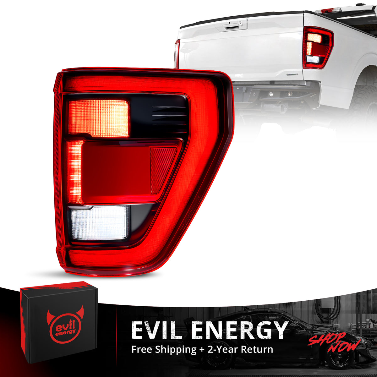 EVIL ENERGY Fit For 2021-2023 Ford F150 LED Tail Light Assembly w/Blind Spot, Right Passenger Side Taillight Rear Brake Lamp (Module NOT Included)