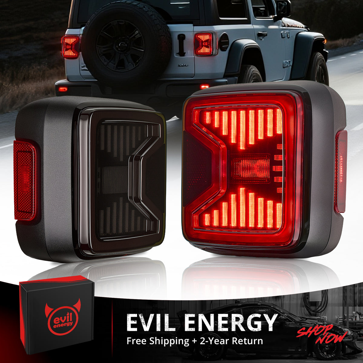 EVIL ENERGY Fit For 2018-2025 Jeep Wrangler JL LED Tail Lights, with Reverse Light Turn Signal Lamp Running Lights Side Marker Light, 2 PCS