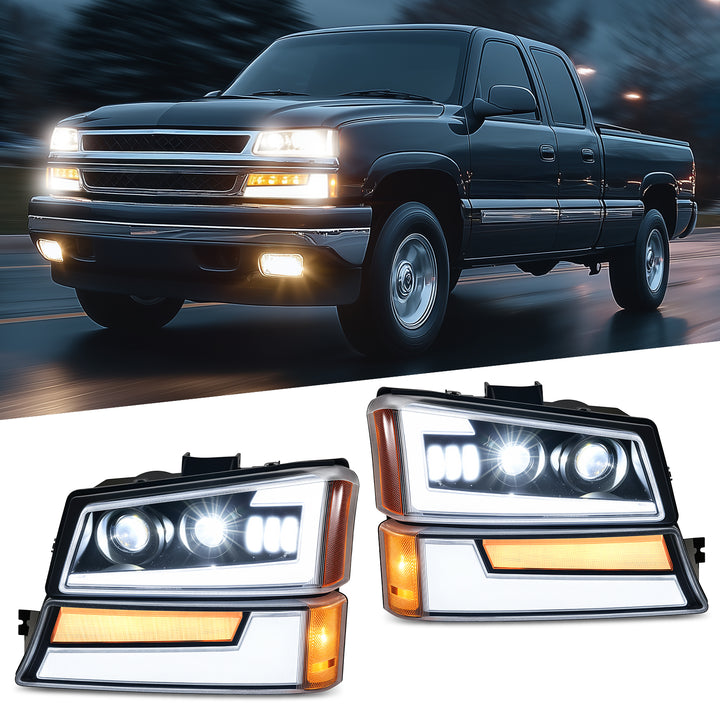 EVIL ENERGY LED Headlights Assembly DOT Approved with DRL Turn Signal High/Low Sealed Beam Side Marker Compatible with 2003-2006 Chevy Silverado Avalanche - EVILENERGY