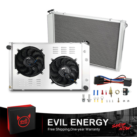 EVIL ENERGY 4 Row 60mm Core Aluminum LS Swap Radiator Fan Shroud Relay Fit for 1973-1991 Chevy/GMC C/K Series, Blazer, Suburban & Pickup Models
