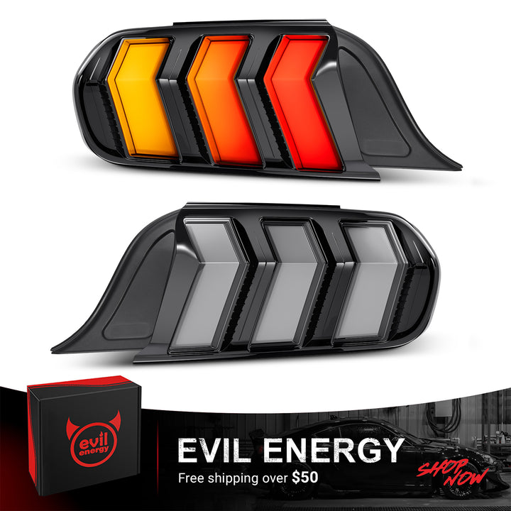 EVIL ENERGY Fit For 2015-2023 Ford Mustang LED Tail Lights Assembly、Rear Brake Lamp w/Sequential Signal Light、Black Housing Smoked Lens, 2 PCS (Driver and Passenger Side) - EVILENERGY
