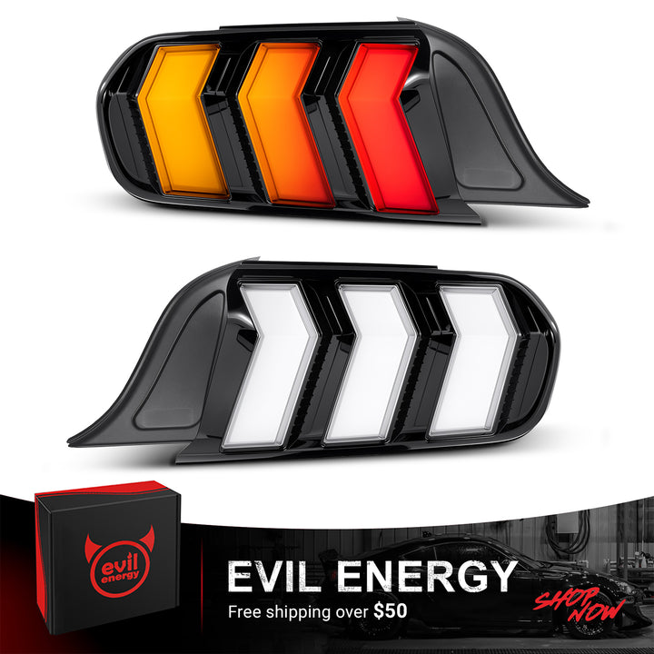 EVIL ENERGY Fit For 2015-2023 Ford Mustang LED Tail Lights Assembly、Rear Brake Lamp w/Sequential Signal Light、Black Housing Clear Lens, 2 PCS (Driver and Passenger Side) - EVILENERGY