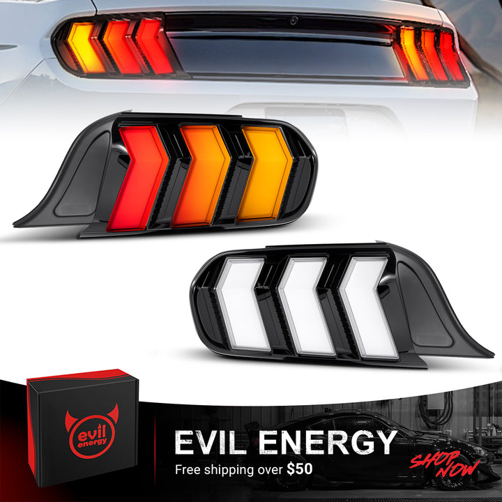 EVIL ENERGY Fit For 2015-2023 Ford Mustang LED Tail Lights Assembly、Rear Brake Lamp w/Sequential Signal Light、Black Housing Clear Lens, 2 PCS (Driver and Passenger Side) - EVILENERGY
