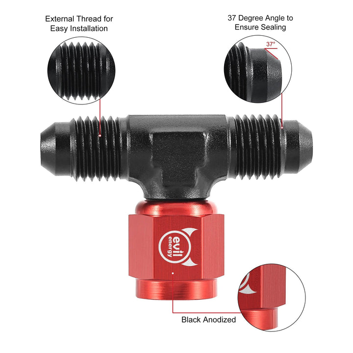EVIL ENERGY AN Male Tee Fitting Adaptor with Female Swivel on Side Red&Black（4/6/8/10AN） - EVILENERGY