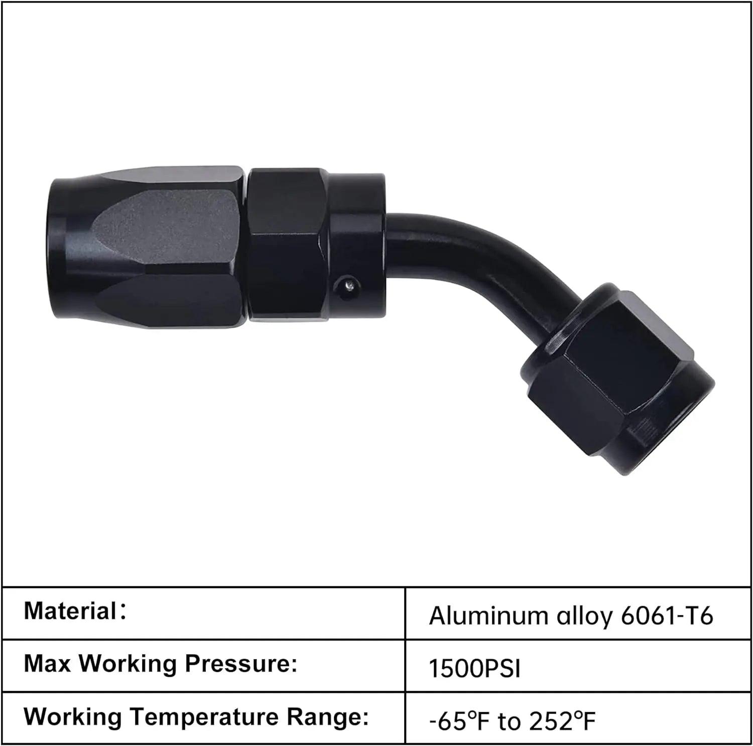 thumbnail image 2 of 20AN 45-Degree Swivel Tube Hose End Fitting – Aluminum Black – For Oil/Fuel Line 2 of 5