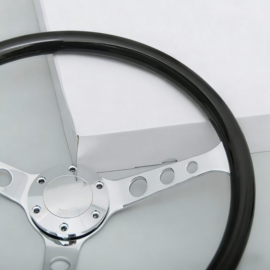 EVIL ENERGY 15 inch Chrome Racing Steering Wheel – 380mm Black Alloy Universal Steering Wheel with Horn