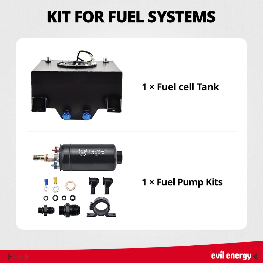 EVIL ENERGY Fuel Cell Tank with 300LPH High-Performance External Inline Fuel Pump - Universal Fit for Enhanced Fuel Delivery
