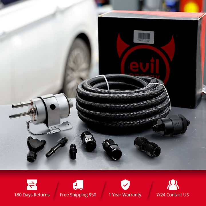 EVIL ENERGY Universal LS Swap Fuel Kit - 58psi Regulator, 300LPH Pump & AN Fuel Lines Compatible with E85/Gas/Diesel - EVILENERGY