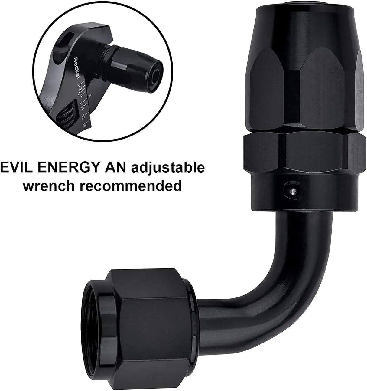 evilenergy EVIL ENERGY AN Hose End Fitting 90 Degree Swivel Aluminum Black (4/6/8/10/12AN)