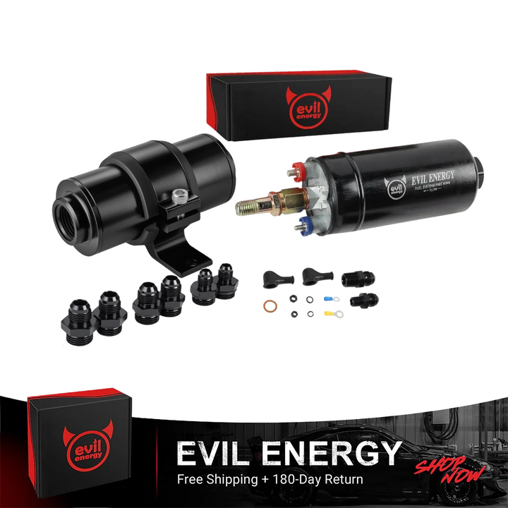 EVIL ENERGY Fuel System Filtration & Delivery Bundle - 300LPH Inline Fuel Pump + Inline Fuel Filter 10/30/40100 Micron) - EVILENERGY