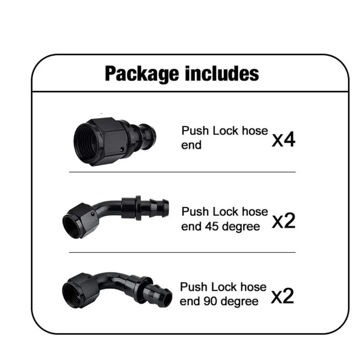 EVIL ENERGY Push Lock Hose End Fitting Kit Aluminum 8pcs（4/6/8/10AN） - EVILENERGY