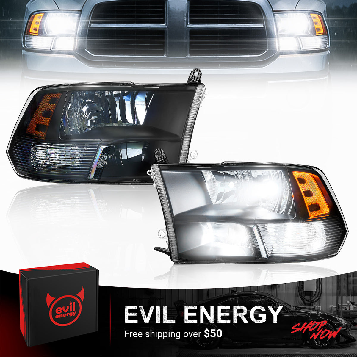 EVIL ENERGY For 2009-2018 Dodge RAM 1500 2500 3500 Headlight Assembly