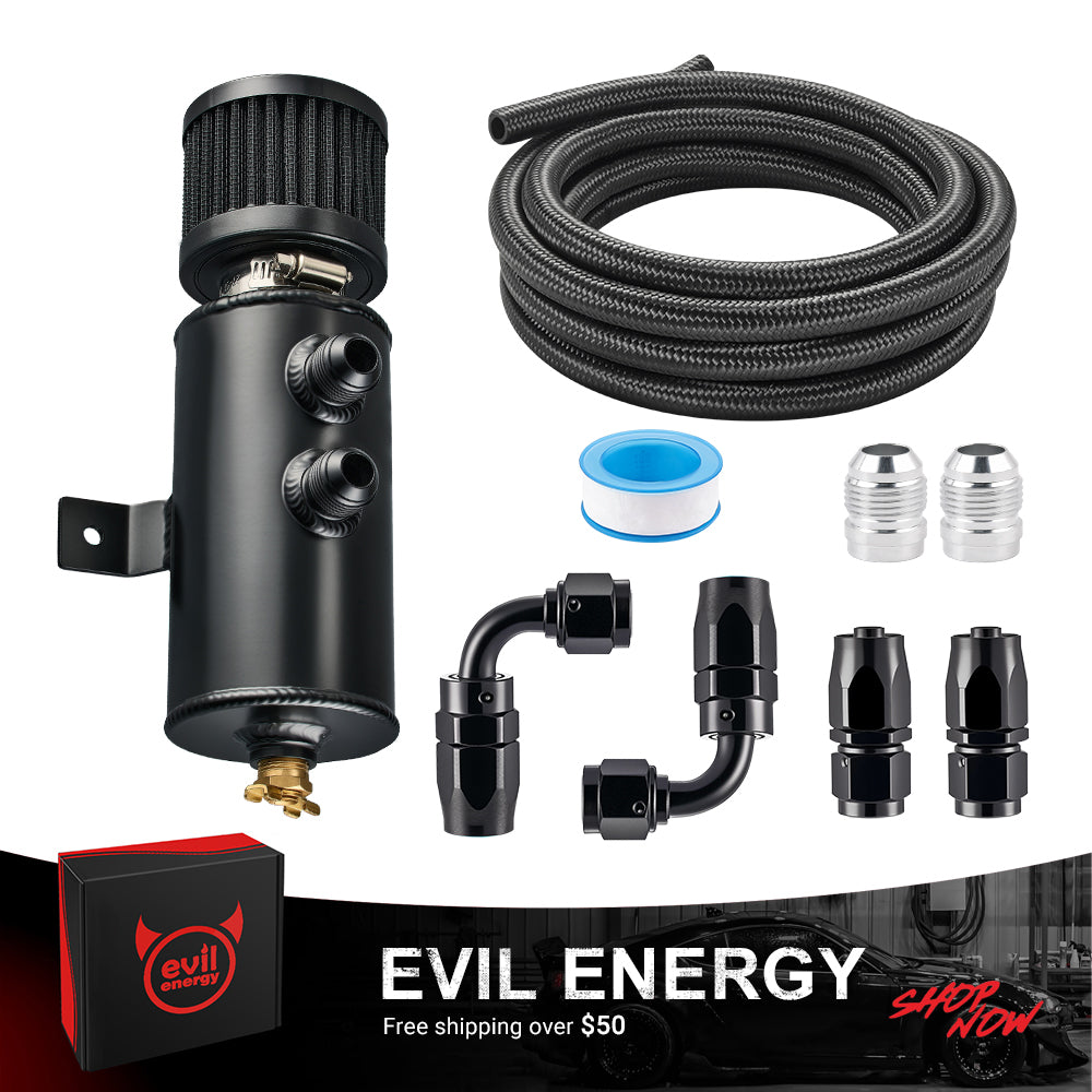 EVIL ENERGY 750 ML AN10 oil catch can kit with 10FT CPE braided line for boosted engines, LS swaps and tow rigs