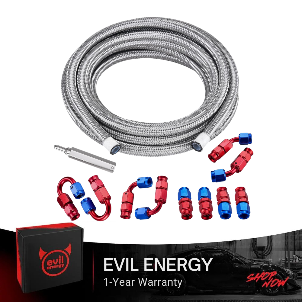EVIL ENERGY 3AN PTFE Fuel Line Kit 20FT, AN3 E85 Stainless Steel Braided