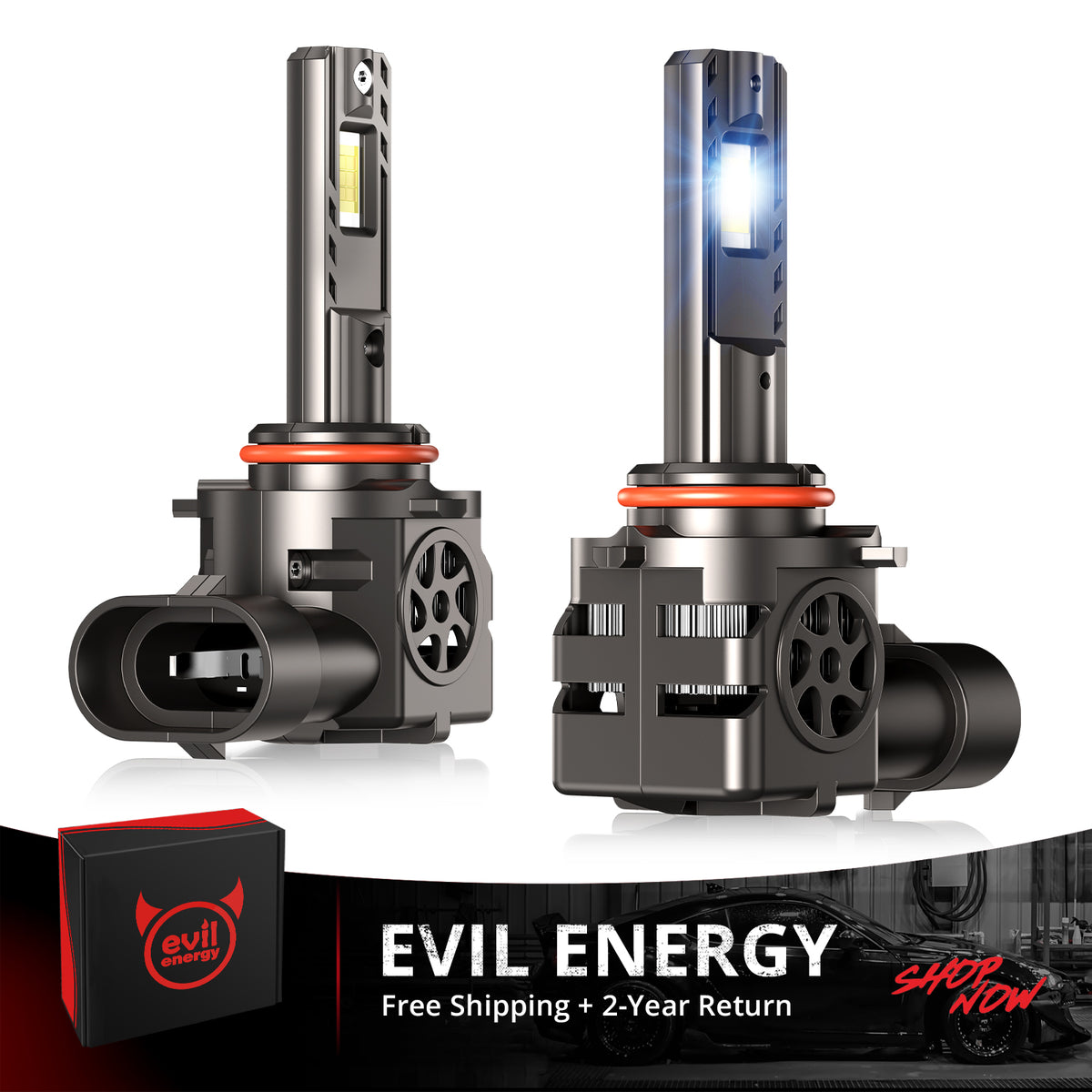 EVIL ENERGY Brightest S550 9005/HB3 9006/HB4 130W 6500K White  40000LM  IP68 LED Headlight Bulbs 2Pcs