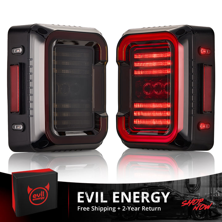 EVIL ENERGY Fit For 2007-2018 Jeep JK JKU LED Tail Lights, Unique C Shaped Design Smoked Lens, 20W Reverse Lights, Built-in EMC, DOT Compliant,2 PCS - EVILENERGY