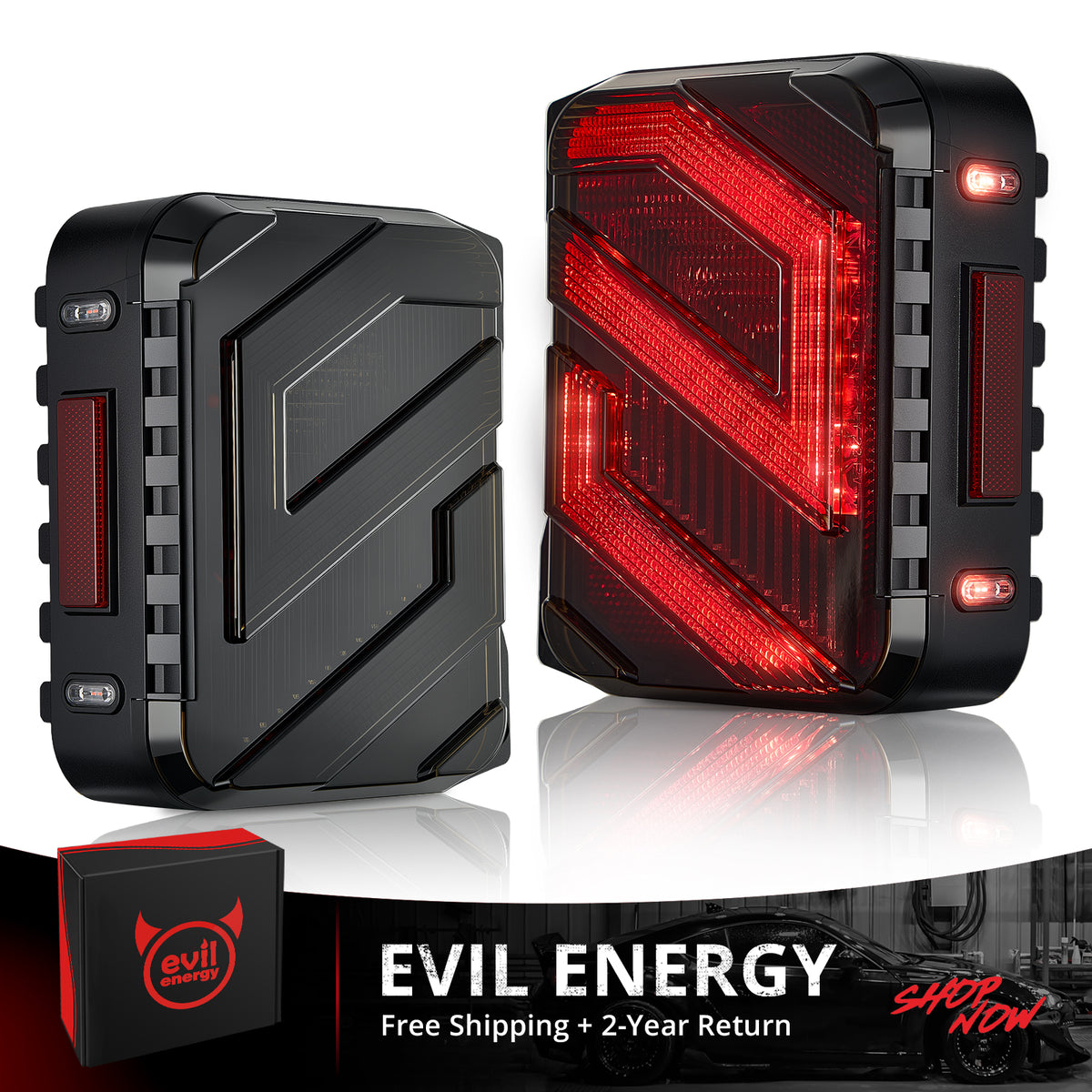 EVIL ENERGY Fit For 2007-2018 Jeep Wrangler JK JKU LED Tail Lights Kit, DOT Certified, Dark-Smoked, Turn Signal & Reverse, Z-Shaped for Sport Sahara Rubicon Unlimited X Taillights, 2 PCS
