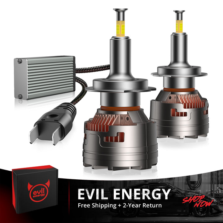 EVIL ENERGY V7 Brightest H7 150W 360°Full Illumination LED Headlight Bulbs 900% Brighter Than Halogen and 50,000Hrs Lifespan - EVILENERGY