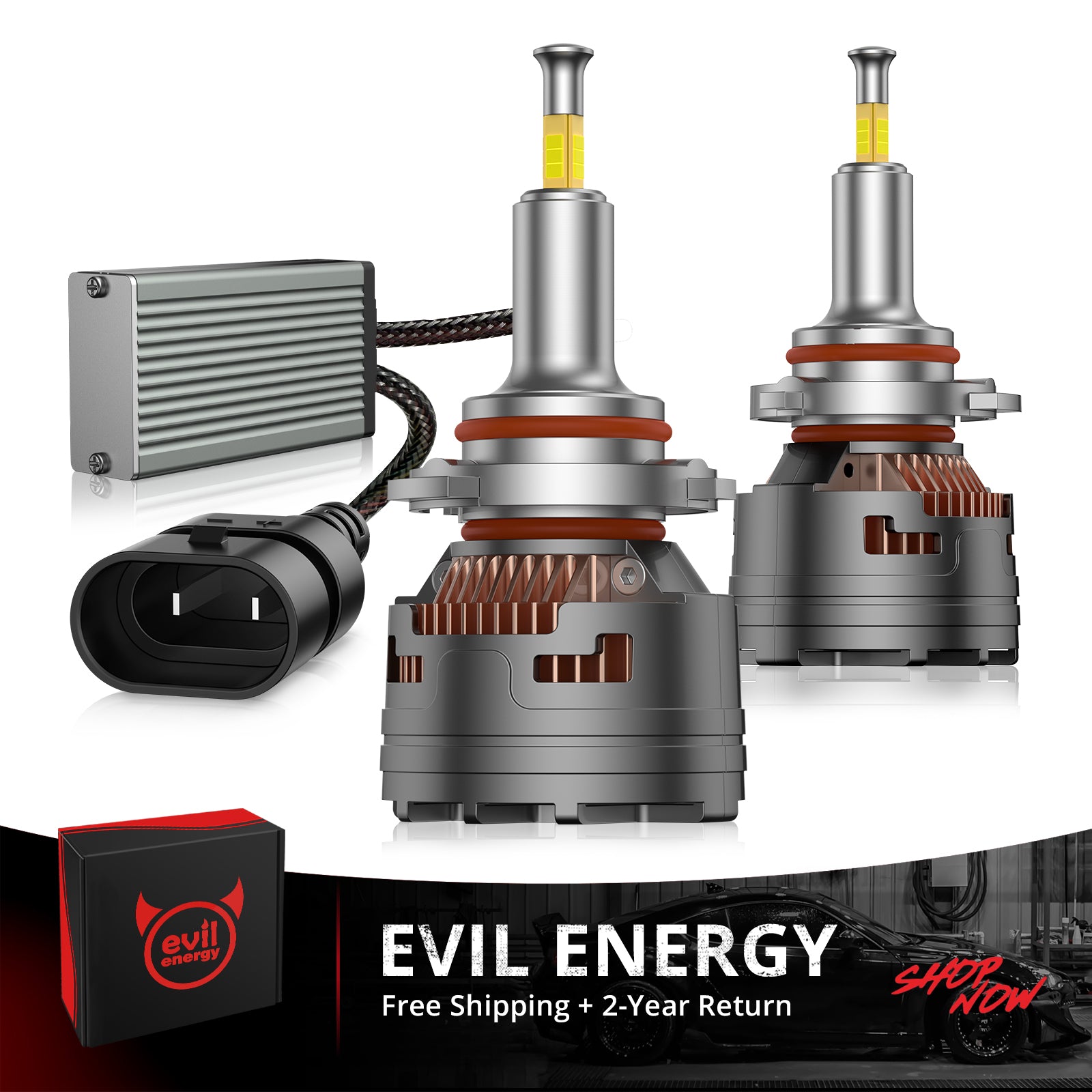 EVIL ENERGY V7 Brightest 150W 360° Full IIlumination 9005/HB3 9006/HB4 6500K White 45000LM IP68 LED Headlight Bulbs 2 Pcs