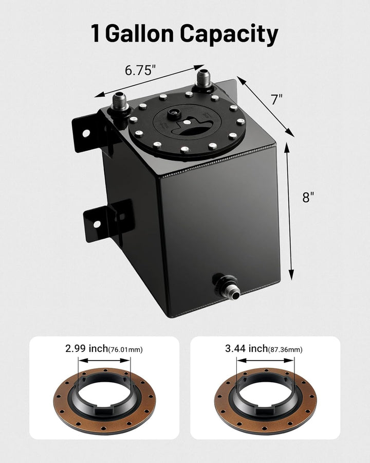 EVIL ENERGY 1 Gallon Fuel Cell Gas Tank - Aluminum Fuel Cell with Dimensions Shown [1 Gallon]